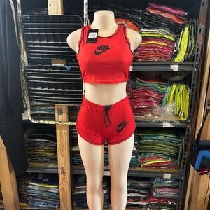 Nike Red Crop Tank and High-Waist Shorts Set